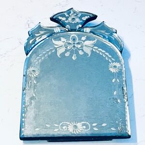 VTG 1900’s Etched Glass Venetian Tabletop Vanity Mirror Art Nouveau 10”x6”
